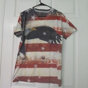 True Rock T Shirt Mens Patriotic American Flag Eagle Graphic Large V Neck
